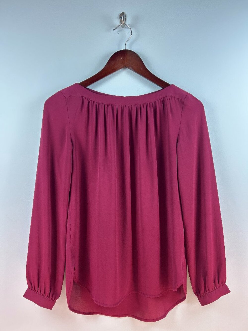 LOFT Petites Magenta Blouse with Button Cuffs Scalloped Hem XXSP